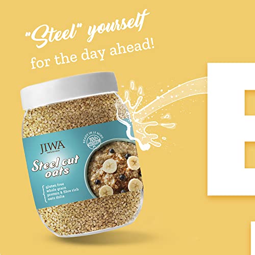 Image of Jiwa Steel Cut Oats | 1 Kg | Old Fashioned Oats | Cereal for Porridge | Rich In Protein and Fiber | Make Vegetable Pulao and Risottos | Gluten Free and Wholegrain | 100% Natural (Pack of 2)