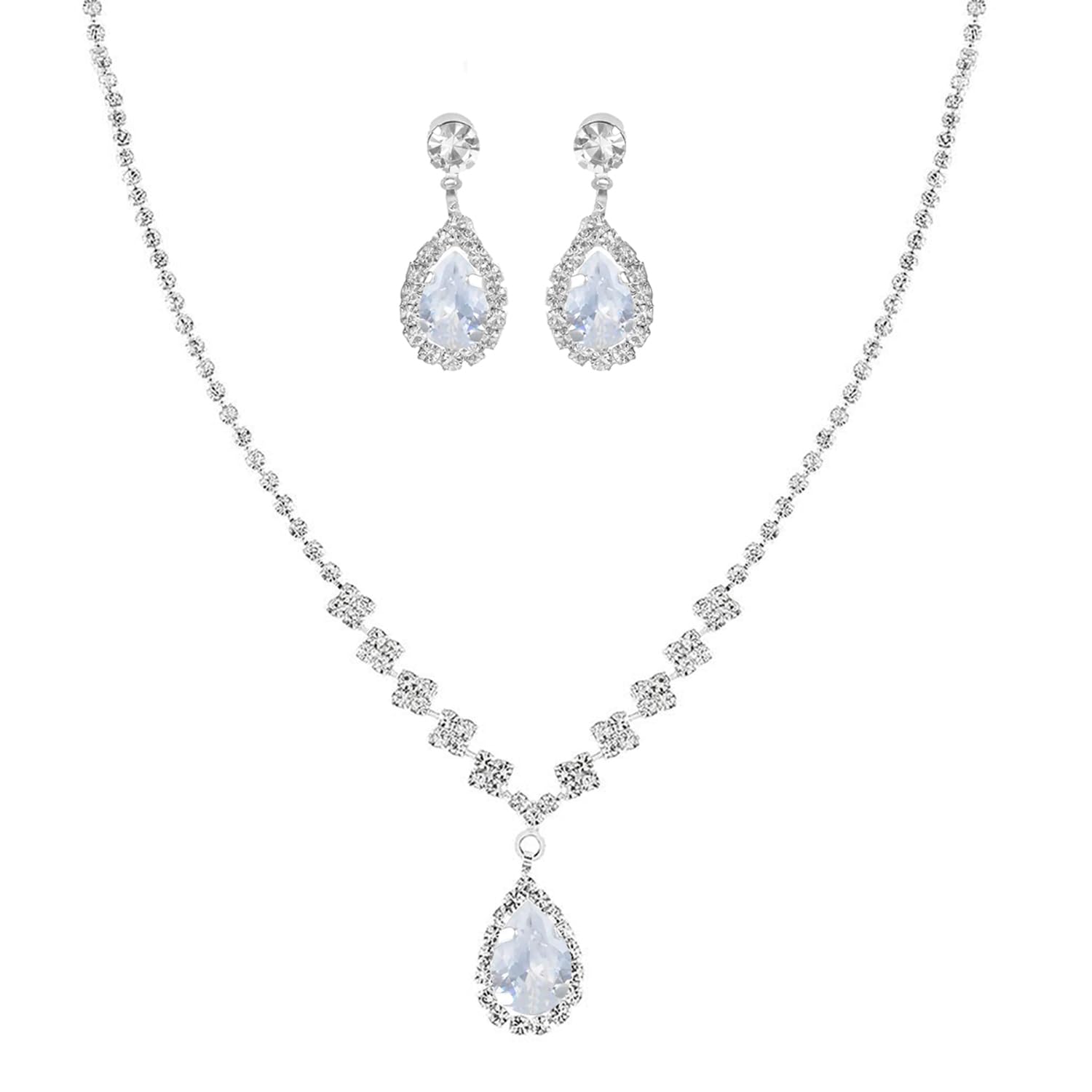 peora Silver Plated Crystal & Cubic Zirconia Studded Necklace and Drop Earrings Stylish Jewellery Set for Women & Girls-picture-4