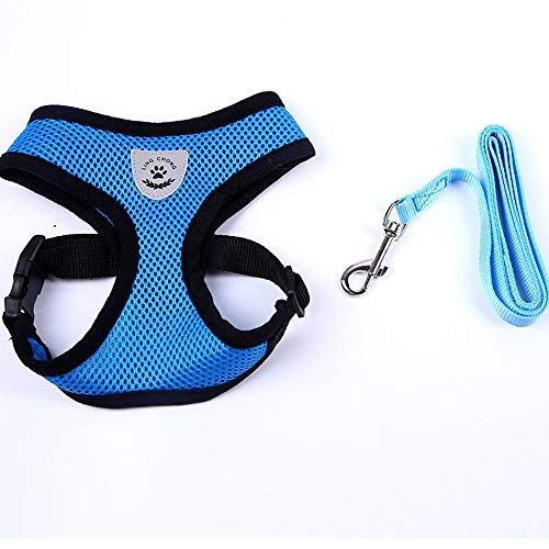 CAOQAO Gilet Mesh Tissu Harnais Maille Durable Respirante Gilet Harnais Souple Laisse RéGlable Pet Chest Lead Walking Leash avec Clip pour Chien De Petite/Moyenne/Grands Taille Bleu S