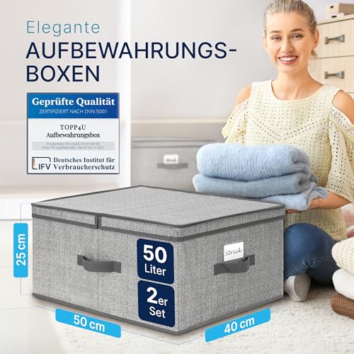 TOPP4u 2er Set große Aufbewahrungs-Box mit Deckel & 2 Fächer je Box 40x50x25 cm - 50L - Extra große Faltbox Kleiderschrank & Regal - Faltbare Ordnungsbox/Schrankkiste für Bettwäsche, Kleidung, Hosen