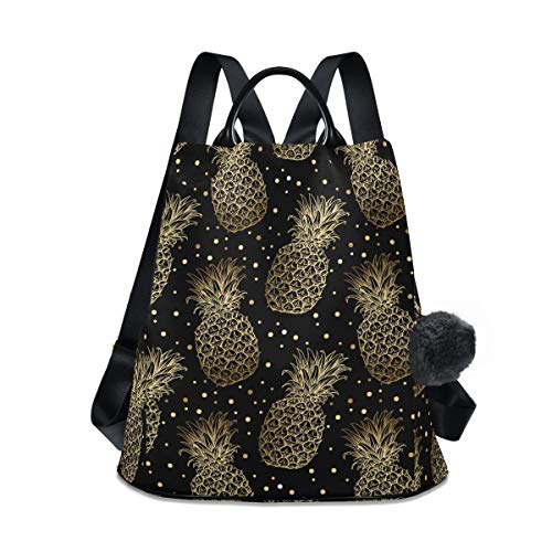 ALAZA Gold Pineapple Polka Dots Backpack with Keychain for Woman Ladies ALAZA Gold Pineapple Polka Dots Backpack with Keychain for Woman Ladies