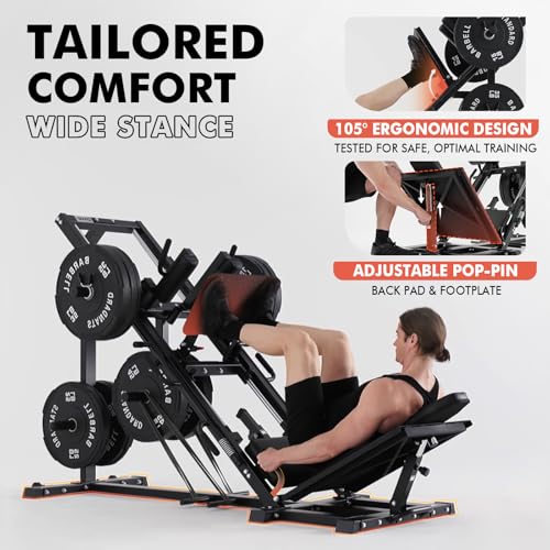 GMWD Leg Press Hack Squat Machine Combo, DD06-V2 Leg Exercise Machine with Linear Bearing, Lower Body Special with Weight Storage for Quads, Hamstring, Glutes, Calves, Heavy Duty Home Gym