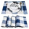 Navy blue and white buffalo plaid placemats 12 x 18 inches placemat set of 4linen checkered double layer check kitchen table matswaterproof heat resistant durable cloth place mats  urban country home decor