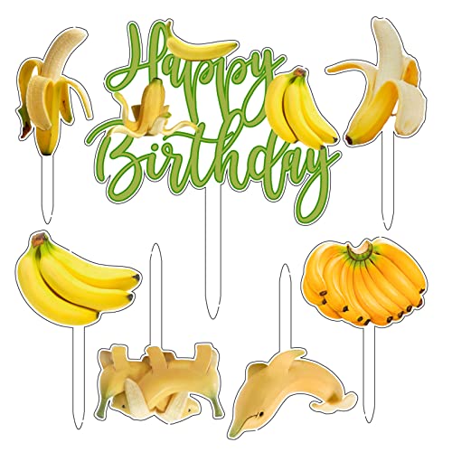 7 Pcs Acrylic Banana Cake Toppers Banana Cake Decorations Fruit Birthday Party Decorations For Banana Baby Shower, Fruit Themed Party #TOP3