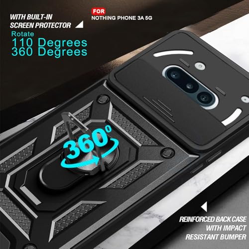 Image of Luxe Back Cover for Nothing Phone 3(a) 5G | D10 Tough Armor Case | Sliding Camera Shield | 360 Protection | Kickstand Ring Holder | Military-Grade Shockproof Bumper Case
