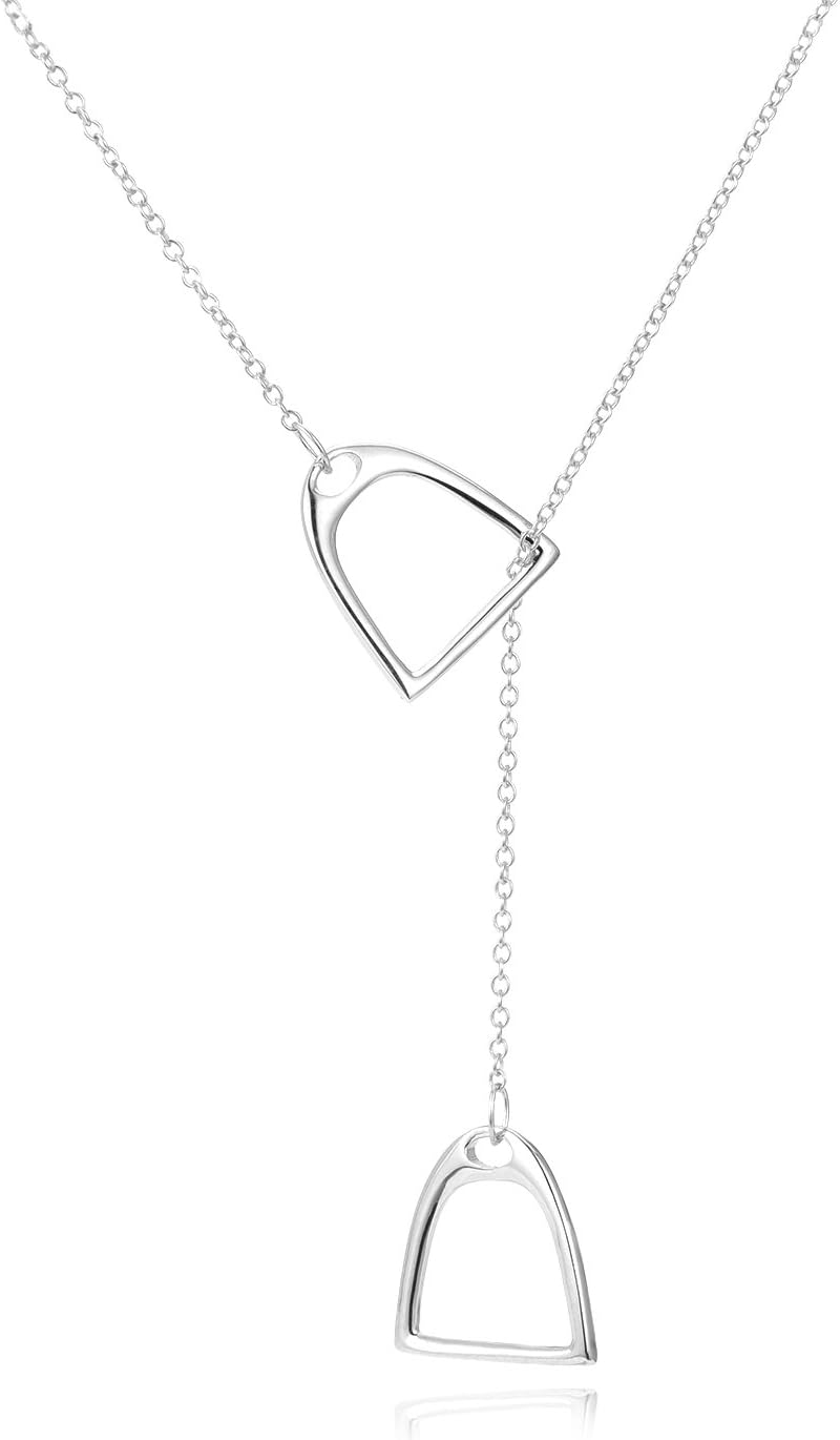 - Sterling Silver Double Horse Strirrup Lariat Necklace Gift For Women