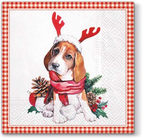 Santa Dog Paper Luncheon Napkins 40pcs 13"x13" Christmas Bigel