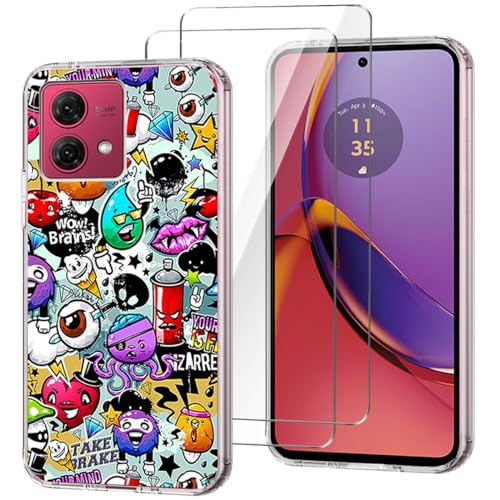 Custodia per Motorola Moto G84 5G Cover + 2 Pezzi Vetro Temperato Trasparente Silicone TPU Morbido Protezione Case Copertura Pellicola Protettiva6.50 - Mostro