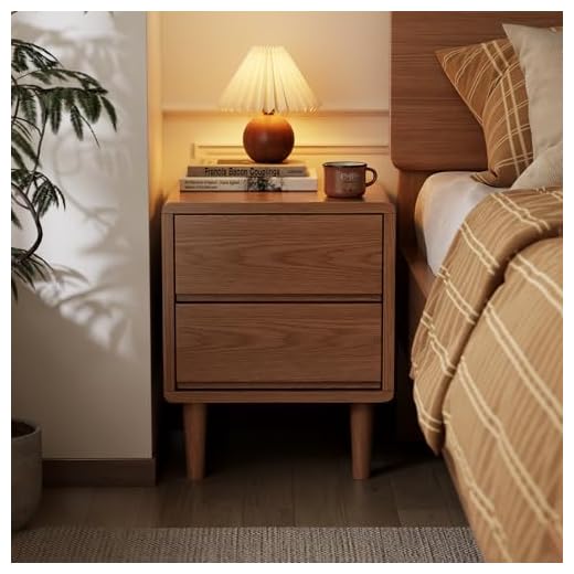 Solid Wood Nightstand, Walnut Nightstand with Drawers Mid Century Modern Night Stand,Wood Night Stands,Small Bedside Table for Bedroom, Dorm and Living Room, Walnut Bedside Table