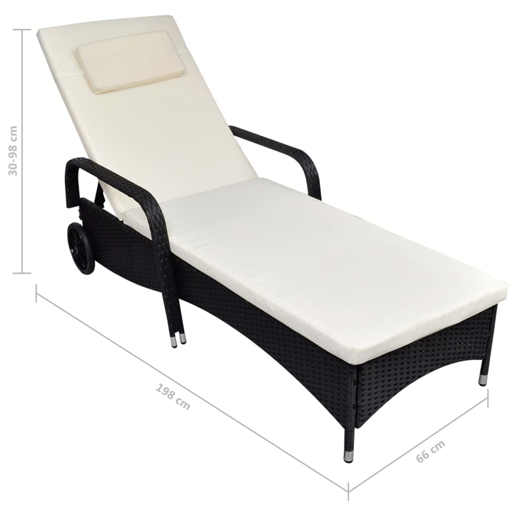 Outdoor Möbel Sonnenliege mit Rollen Poly Rattan Schwarz Outdoor Sitzgelegenheit