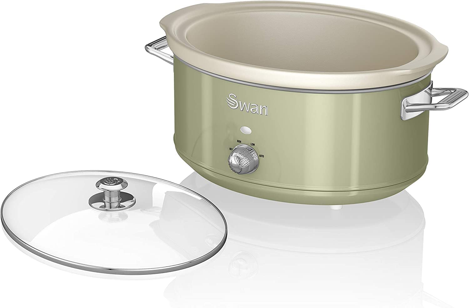 Swan Retro Slow Cooker 6,5L Cerámica Antiadherente Tapa Vidrio 3 Temperaturas 320W Verde