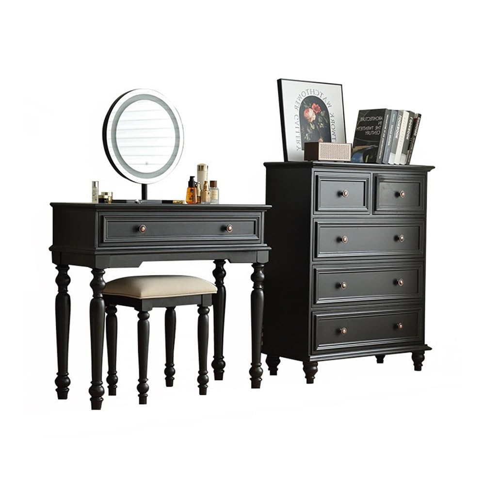 Tavolo della vanità Toeletta americana retro nera in legno massello con cassettiera combinata dal design moderno e minimalista