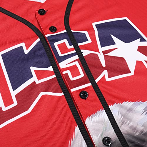 Pullonsy Mens American Patriots Baseball Softball Jersey Girl Dad Shirt Usa Flag Eagle Mesh Button Up Red Jersey Size X-Large #TOP2