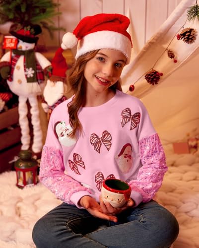 Image of BesserBay Girls Christmas Sequin Shirt Patchwork Long Sleeve Crop Tops 6-14 Years