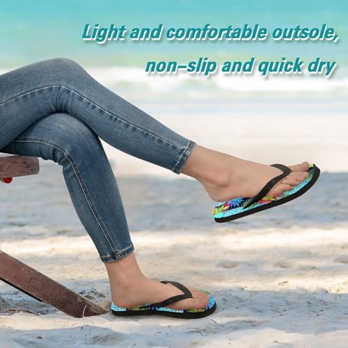 Pineapple Foliage Blue Flip Flops for Beach Thong Sandals Anti-slip Lightweight Beach Shoes for House Indoor Outdoor4