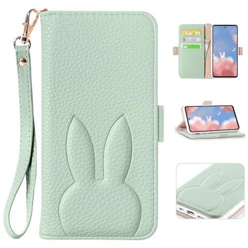 MAGICASE 適応 Galaxy S22 ケース 手帳型可愛い 兎 ギャラクシー S22 携帯カバー SC-51C 保護ケース SCG13 財布型 ぎゃらくしー S22 ケース レディース 女性 おしゃれ 人気 かわいい Galaxyケース S22 ICカードホルダー 肌触り良い 高級PUレザー スタンド機能 衝撃吸収 女性 落ち着いた色 贈り物 男女兼用(6.1インチ)グリーン（Amazon）