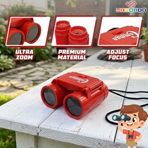 Image of Wembley Mini Binoculars Toy for Kids | Compact and Portable Birdwatching Outdoor Binocular for Boys and Girls | Binocular Toy with Neck String and Focus Adjustment | Educational Birthday Gift (Red)