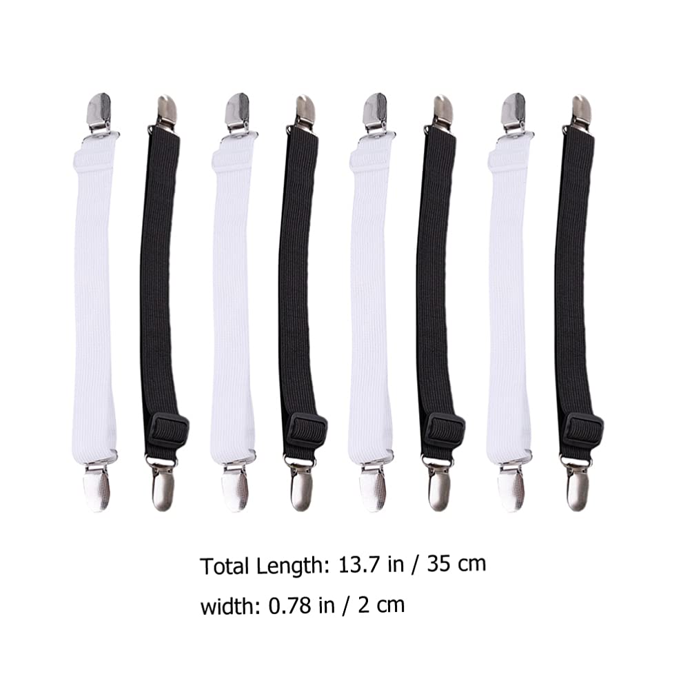BESPORTBLE Down Mattress Topper Full 8pcs Bed Sheet Clips Adjustable Elastic Sheet Suspenders Mattress Holders for Bedding Sheets Mattress (Black White) 30 to 100CM Stretch Couch Cover