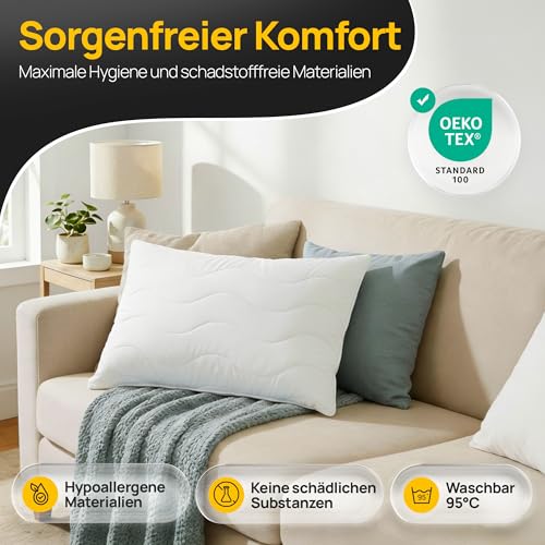 LILENO HOME Kissen 50x75 (2er Set) – 95 °C waschbar, Oeko-Tex & Made in DE – Allergiker Kopfkissen 50x75 anpassbar für himmlischen Schlaf – Haut schmeichelndes & geruchsfreies Pillow