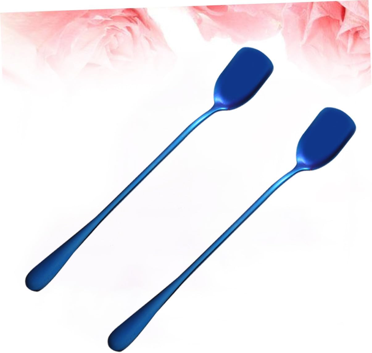 6pcs Stainless Steel Ice Cream Spoons with Long Handle, Blue Stirring Spoons for Cocktails and Desserts, Sturdy Ice Scoops for Home and Bar Use