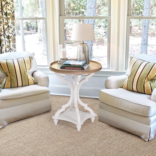 Wnutrees FZTB107WT Farmhouse Round Accent End Table, Rustic Side Table Nightstands For Living Room Bedroom, Wood Tray Top, Handcrafted Finish, Set Of 2 thumb #1