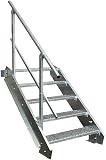 Außentreppe mit Geländer verzinkte Stahltreppe außen - 5 Stufen 120 cm Breit - Metalltreppe für Außenbereich - Variable Geschosshöhe 70-105 cm