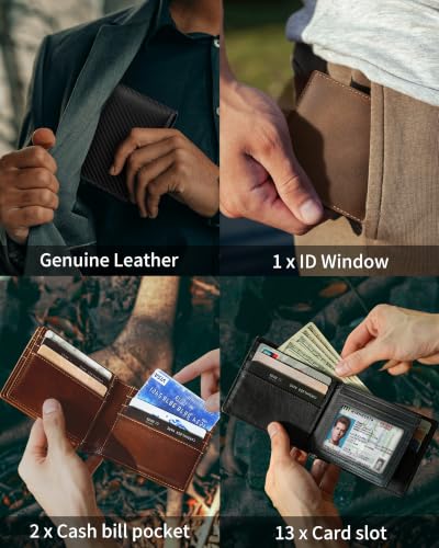 Image of Artpaxy Mens Wallet Bifold Genuine Leather RFID Blocking Wallet for Men with 1 ID Window 13 Card Holders 2 cash pockets 1 Gift Box