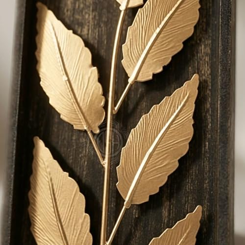 Image of DSH Leaf Wall Art Panels Modern Rustic Home Decor Wall Hanging Sculpture for Living Room, Bedroom & Office (45X15 CM) Decoration Item (Titan Leaf, 2 Frames)