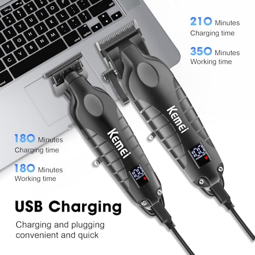 KEMEI KM-2290+2293 Juego de cortapelos y recortadores de pelo profesionales, cortadora de pelo eléctrica para hombres, recortadora de pelo inalámbrica recargable para hombres, recortadora de pelo - imagen 3