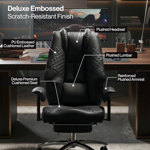Image of DROGO Leather Monarch Pro Ergonomic Office Chair for Work from Home 400LBS,Computer Chair for Study with High Back,Cushion Seat,Armrest,Head&Lumbar Support,Gaming Chair with Footrest & Recline (Black)