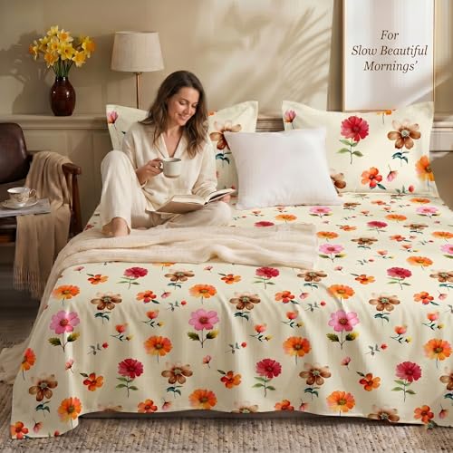 Image of SANMARINO 300TC Cloud Cotton King Size Bedsheet with 2 Pillow Covers | Super Soft & Breathable | Luxury Floral Pixel Bloom Digital Print Bedding Set | 228x254 cm | Peach Blossom Peach Pink