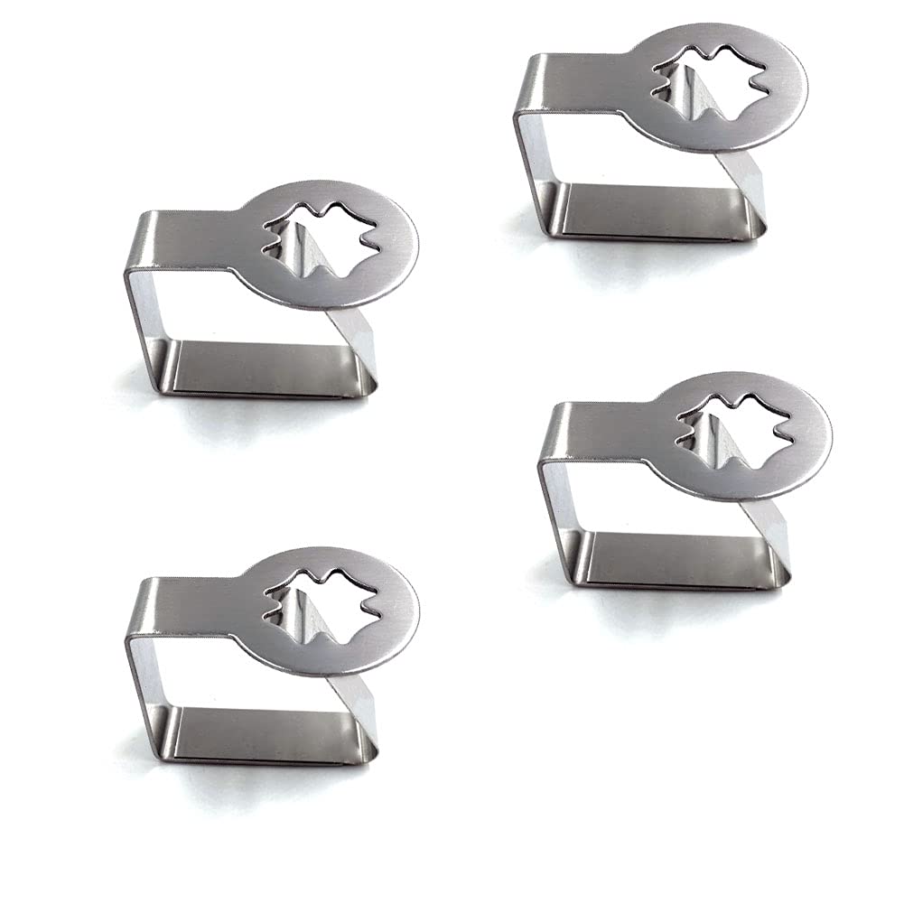 Aliotech Silver 4Pcs Leaf Clover Shape Stainless Steel Thickened Strong Cloth Clip Tablecloth Clamp Holder Table Cover Clamps Table Cloth Holder Table Cloth Clips Holder For Outdoor And Indoor(Clover)