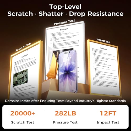 Image of NeverBreak 9H+ Hardness for iPhone 17 Screen Protector 12FT Military Grade Protection (Scratch, Shatter, Drop Resistance) Tempered Glass Full Edge Coverage 6.3 inch 2025, 2 Pack with De-Bubble Card