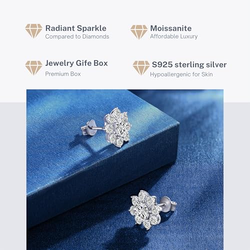 D Color Flower Moissanite Stud Earrings,S925 Sterling Silver With 18K White Gold Plated,Moissanite Jewelry Gifts For Women And Men3