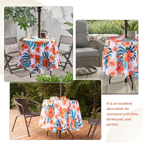 Eternal Beauty 60" Round Tablecloth Waterproof Outdoor Tablecloth with Umbrella Hole Zipper for Spring Summer Patio Picnic Tables (Orange Flower) by Eternal Beauty - Image 6
