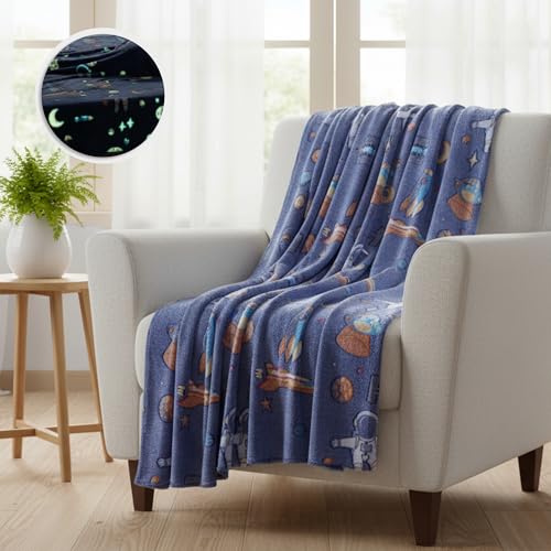 Image of Glow-in-the-Dark Cosmic Grey Astro Space Blanket for Kids-Galaxy Planets & Stars Fleece Throw, Cozy Warm Large150x200 cm Glow Blanket, Winter Bedding Magical Night Gift for Kids 5-12 Years | Galaxy Planets & Stars Fleece Throw, 150x200 cm, Cozy Warm Winter Bedding, Ages 5-12 Years, Magical Night Gift