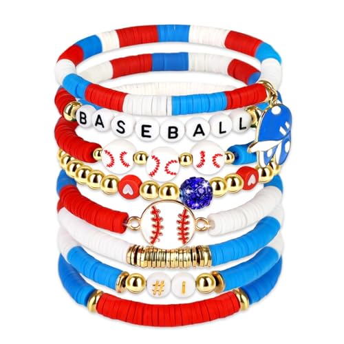 Baseball Clay Beaded Stretch Bracelets, Game Day Friendship Baseball Sport Fan Bracelet for for Sports Game Team Coach Mom Women Men Jewelry Accessories Gifts