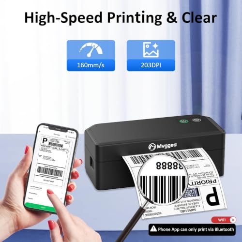 Image of Mvgges Shipping Label Printer,Bluetooth 4x6 Thermal Label Printer for Small Business Office or Home, Compatible with Android, iOS, Windows and Mac, Widely Used for Amazon,USPS,Etsy,Matte Black
