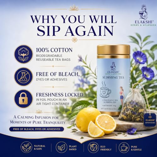 Image of Slimming Tea for Weight Loss - Herbal Green Tea for Metabolism & Detox, Fat Burn Support, Ayurvedic Blend with Turmeric, Ginger & Lemongrass, Biodegradable Cotton Tea Bags (Pack of 1)