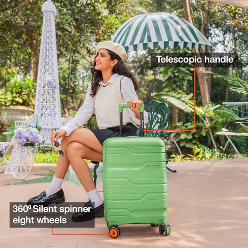 Image of Nasher Miles Paris Hardshell-Sided Polypropylene Check-in Luggage Avacado Green 24 Inch |65Cm 8 Wheel Inline Trolley Bag, Medium