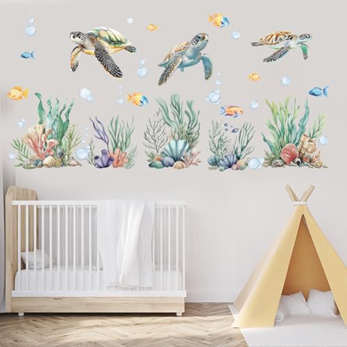 PLIGREAT 2 láminas vinilos decorativos de tortugas en acuarela miniatura 4