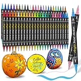 AKARUED Acrylic Pumpkin Decorating Marker: 50 Acrylic Paint Pens for Rock and Pumpkin Painting, Wood, Fabric, Plastic, Card Making, Easter Eggs, Canvas