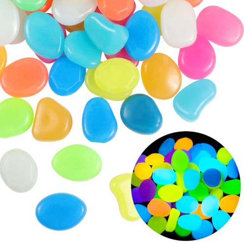 Image of 50 PCS Large Glow in The Dark Rocks - Mixed Color Luminous Stones 4.5cm Big | Glow Stones Fish Tank Rocks Outdoor Decor Garden Yard Walkway Pathway FD05LMX50