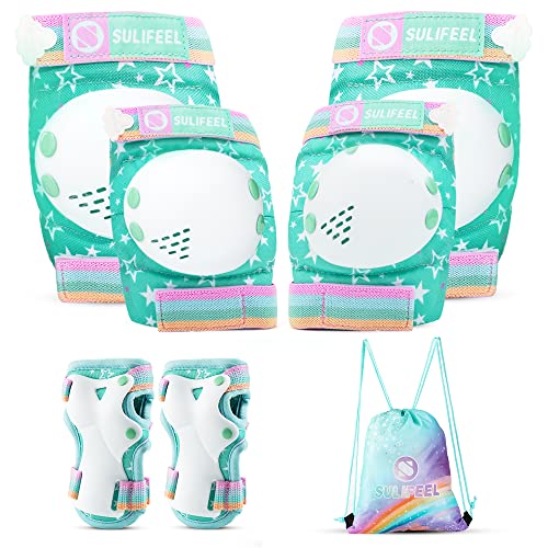 Sulifeel Rainbow Unicorn Roller Skates For Kids With Adjustable Protective Gear Set Green Medium #TOP1