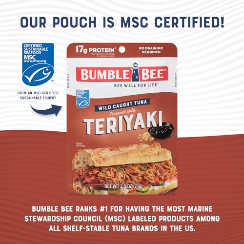 Image of Bumble Bee Teriyaki Seasoned Tuna Pouch - Wild Caught and Ready to Eat for Snack, Salad, Korean Tuna Bowl - 17g Protein per Serving - PERFECT, PORTABLE, GOODNESS - 2.5 oz Packet (Pack of 1)