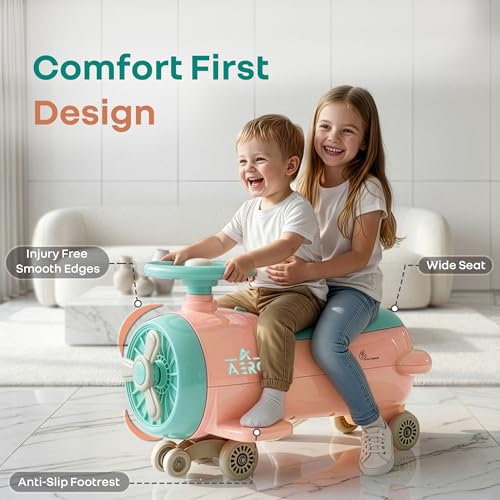 Image of R for Rabbit Iya Iya Aero Ace Swing Car for Kids, 2 in 1 Baby Ride On & Magic Toy Panda Car, ABEC7 Bearing Smooth Wheels with Storage Seat, Ideal for 2+ Years Boys & Girls, Upto 50 Kgs (Peach Green)