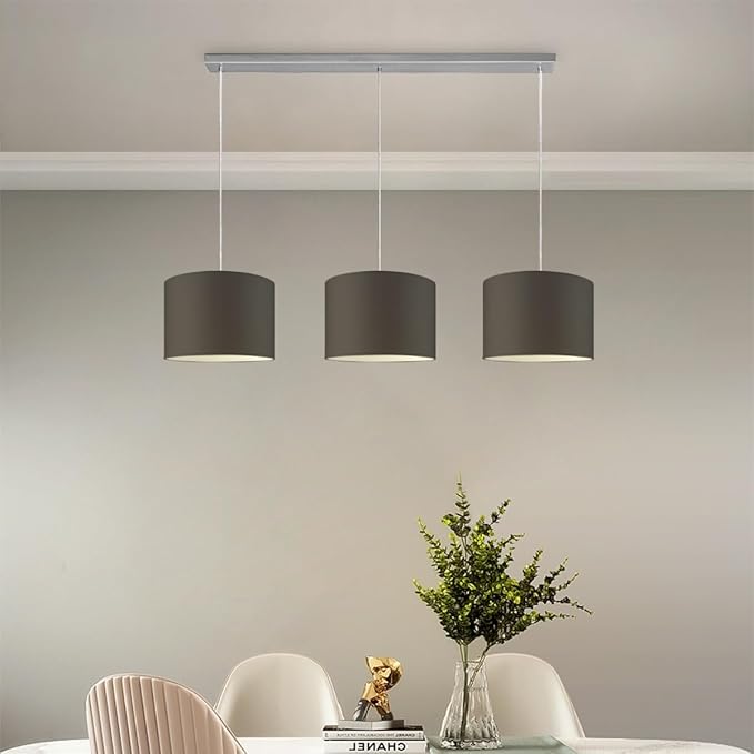 home sweet home collection Home Sweet Home Moderne Hanglamp Beam Bling | 121/30/100cm | antraciet | 3 lichts hanglamp met lampenkappen van stof | voor E27 LED lamp | geschikt voor woonkamer, slaapkamer photo 2