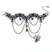 QTMY Black Gothic Style Lace Ring Chain Bracelet Party Jewelry Set for Women
