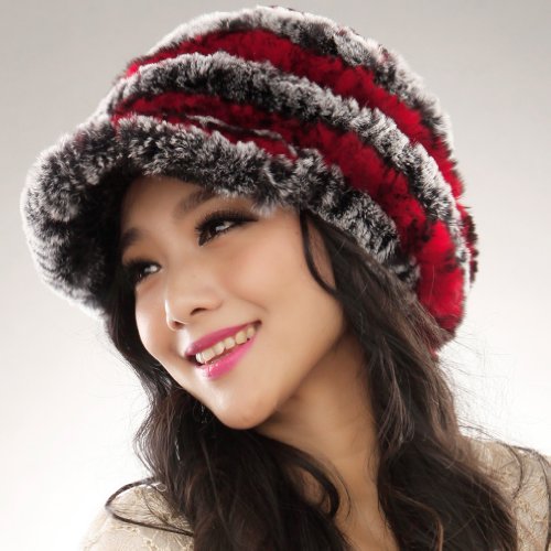 Ursfur Fashion Women's Real Rex Rabbit Fur Peaked Caps Hats Spiral #TOP4