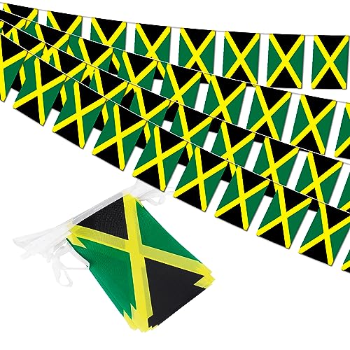 Image of Jamaica String Flag Pennant Banner - 38 Flags, 42 Feet Small Mini Jamaican Flags Bunting Banner for Country Decoration, School, Party, Sports Events